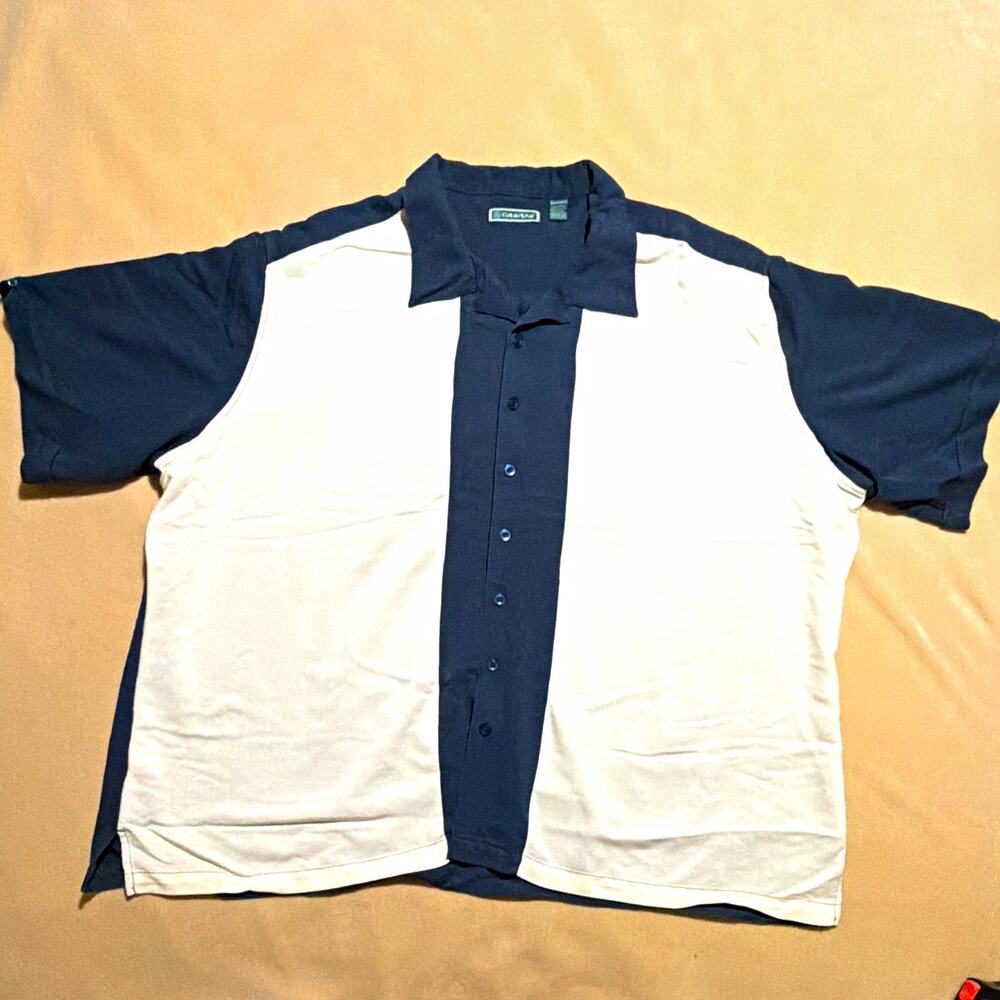 Cubavera Men’s 4XLT Navy/White Colorblock Button-Up Shirt Short Sleeve